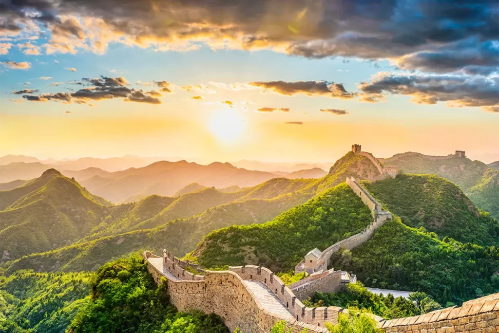 The Travellers - Sunset view from the Great Wall of China during guided China tour