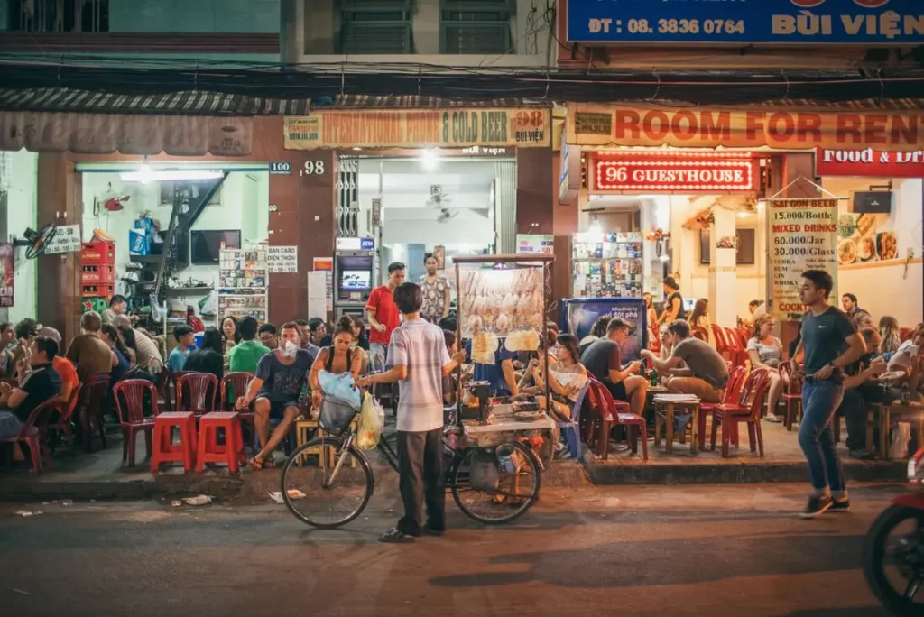 Bustling street scene with motorbikes in Ho Chi Minh City, Vietnam