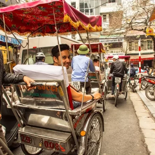 Bustling street scene with motorbikes in Ho Chi Minh City, Vietnam